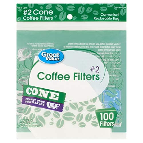Great Value #2 Cone Coffee Filters, 100 count