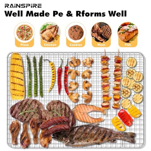 Oven-Safe Dishwasher-Safe 100% 304 Stainless Steel Cooling Rack 10" x 15" Heavy Duty Tight-Wire Set of 2 Fits Jelly Roll Pan Half Sheet Pan 6