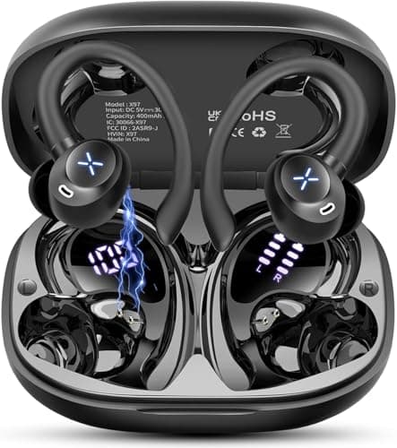 Cillso Wireless Earbuds, 50H Bluetooth Ear Buds with Noise Cancelling Mic, Stereo Deep Bass with Earhooks Fast Charging Digital Display IP7 Waterproof Earphones for Running