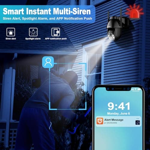 Solar Security Cameras Wireless Outdoor, 2K Battery Powered PTZ WiFi 3MP Indoor Security Camera for Home with Spotlight, PIR Motion Detection,Siren, Color Night Vision, 2-Way Talk, SD/Cloud Storage 5