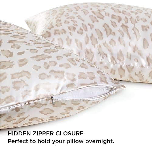 Bedsure Satin Pillowcase with Zipper 2 Pack Queen Size 20''x30'' - Similar to Silk Pillowcases for Hair and Skin, Silky & Soft Zip Satin Pillow Case Set of 2 (Leopard, 20x30 Inches) 6