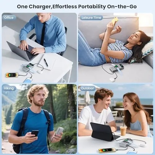 5-in-1 Portable Charger for iPhone,40800mAh Power Bank Built-in Retractable Cable and iWatch Charger,25W PD QC4.0 Fast Charging Battery Pack,Travel Essential Phone Charger for iPhone 17/16/15,Android 7