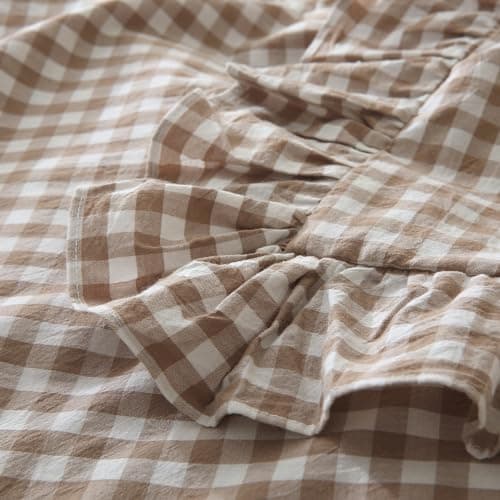 Silnuo Taupe/White Plaid Ruffled Body Pillow Cover Washed Cotton Farmhouse Checkered Gingham 1 Piece Pillowcase for Living Room 20"x54" 5