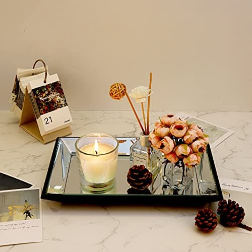 Hipiwe Glass Mirror Makeup Vanity Tray Black Rectangle Perfume Jewelry Trinket Organizer Coffee Table Centrepiece Decorative Dresser Bathroom Storage, 11.9x7.9 inch 7