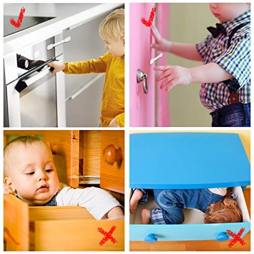 Goodv Child Safety Cabinet Locks - (10 Pack) Baby Proofing Latches to Drawer Door Fridge Oven Toilet Seat Kitchen Cupboard Appliance Trash Can with 3M Adhesive - Adjustable Strap No Drill No Tool 6