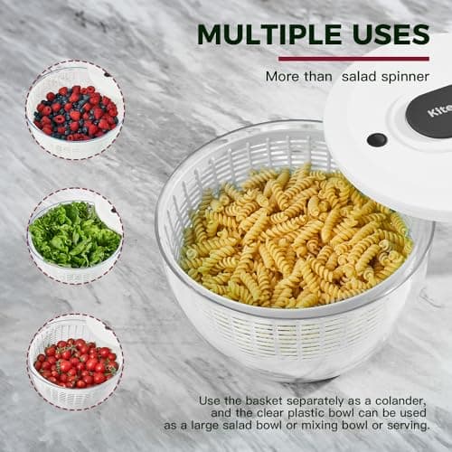 Kitexpert Effective Large Salad Spinner 6.3 Qt,Easy to use pro Pump Spinner with Bowl, One-Handed Pump Dishwasher Safe Multiple Use Spinner-Black 6