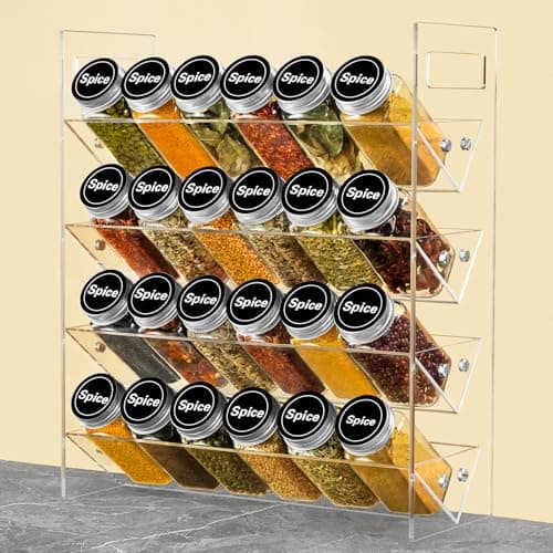 GTJ Spice Rack, 4 Tiers Clear Shelves Spice Organization for Cabinet, Acrylic Seasoning Organizer for Countertop, Spice Drawer Organizer for Kitchen, Pantry