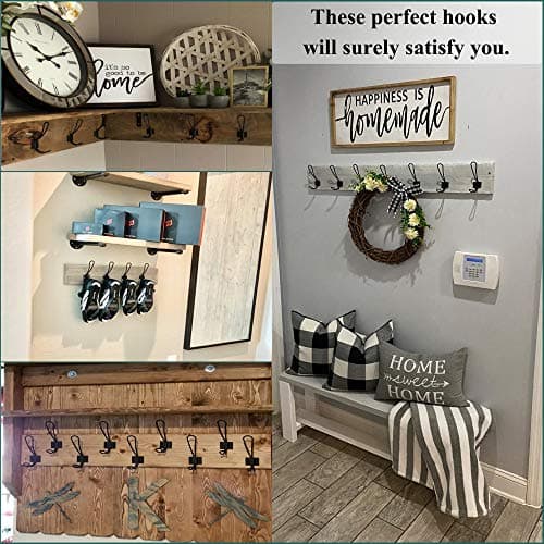 Hajoyful Rustic Entryway Hooks-12 Pack Farmhouse Hooks with Metal Screws Included, Black Decorative Wall Mounted Rustic Coat Hooks Rack, Double Vintage Organizer Hanging Wire Hook Clothes Hanger 5