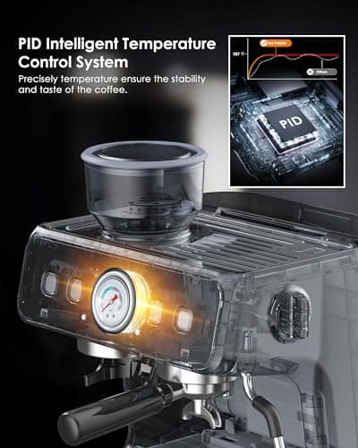 Joy Pebble Espresso Machine,20 Bar Professional Espresso Maker with Coffee Bean Grinder Milk Frother,Coffee Machine for Espresso/Cappuccino/Latte,Single & Double Cup,Stainless Steel 5