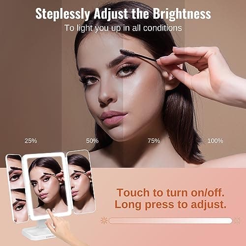 EASEHOLD Lighted Makeup Mirror with 3X Magnification, 3 Color Lights & Touch Sensor - Rechargeable Trifold Vanity Mirror for Travel, Desk, Home Use 4