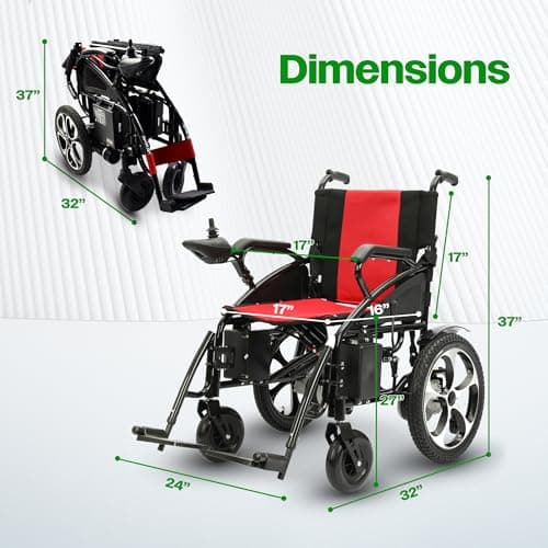Culver Artemis All Terrain Electric Wheelchair Heavy Duty, 2xMotor Foldable Electric Wheelchairs for Adults, Power Wheelchair, Silla de Ruedas para Adultos Electrica, Wheelchairs for Seniors — Red 6