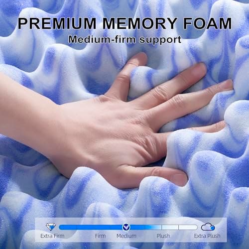BreezeRest Memory Foam Mattress Topper 2 Inch Egg Crate King,Purple Supportive Gel Foam Mattress Topper for Pressure Relief,Bed Topper in a Box CertiPUR-US Certified, King Size, Blue and White 2