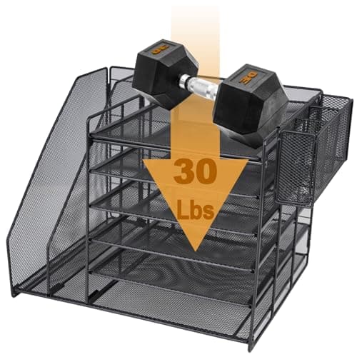 File Organizer for Desk, 6 Tier Desk Organizer Paper Tray with File Holder Pen Holder, Mesh Office Desk Accessories & Workspace Organizers (Black) 9