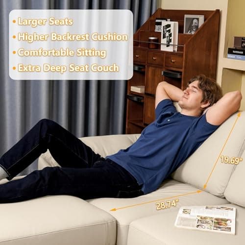EASE MOOSE Leather Sectional Couch, Oversized Modular Sectional Sofas, Wide Deep Seat Modular Couch, Scratch Resistant Faux Leather Material, L Shaped Sofa for Big Spaces, Beige 5