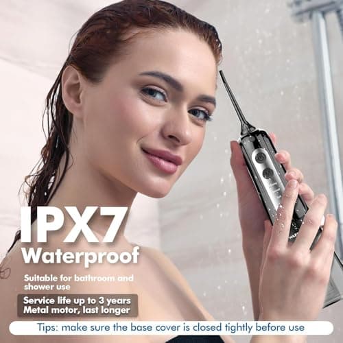 Cordless Water Dental Flosser for Teeth, with 8 Jet Tips, 300ML Tank Oral Irrigator Portable with 4 Modes IPX7 Waterproof Rechargeable Water Floss for Home Travel, Adults Teeth Cleaning (Black) 8