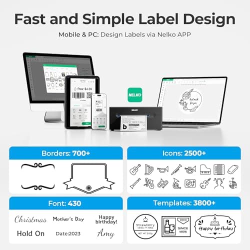 Nelko Bluetooth Thermal Shipping Label Printer, Wireless 4x6 Shipping Label Printer for Small Business, Support Android, iPhone and Windows, Widely Used for Amazon, Ebay, Shopify, Etsy, USPS 9