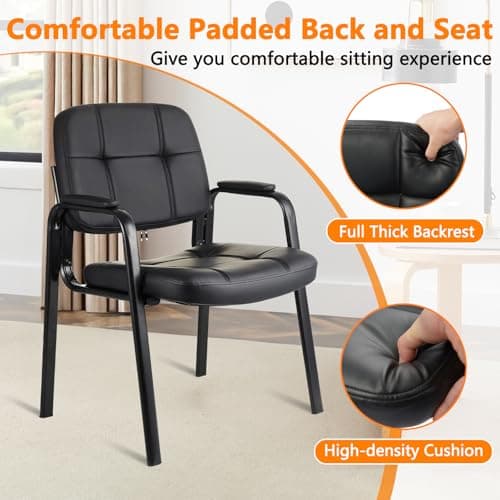CLATINA Waiting Room Guest Chair with Bonded Leather Padded Arm Rest for Office Reception and Conference Desk Black 4 Pack 5