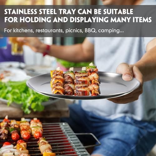 Thenshop 8 Pieces 8 Inch Pizza Pans Bulk Stainless Steel Sets Round Bakeware Pizza Trays for Oven Freezer Kitchen Baking Home Restaurant Picnics Safe Sturdy Reusable Easy Clean(Silver) 5