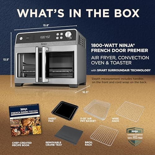 Ninja | French Door Premier | Air Fryer, Convection Oven, Toaster | 5-qt Air Fry Basket, Sheet Pan, Wire Rack, Broil Rack | PFAS-free Cooking Surface, Dishwasher-safe Accessories | FO101 (NEW) 11