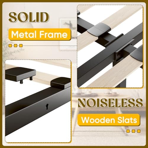 Fluest Queen Bed Frame with Headboard Storage Drawers of 4 Upholstered Bed Frame Platform Adjustable Headboard Wooden Slats Support,No Box Spring Needed,Easy Assembly,Mattress Foundation, Black 6