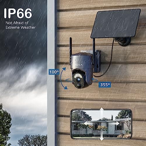 Xega 4 Pack Security Camera Wireless Outdoor 2K 360° PTZ Camera Solar Security Cameras 2.4G WiFi Video Surveillance w/Spotlight & Siren, Color Night Vision, AI Motion Detection, 2-Way Talk, IP66 5