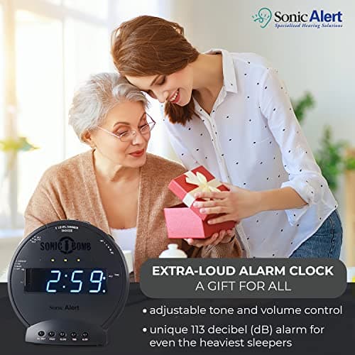 Sonic Alert Sonic Bomb Dual Alarm Clock with Bed Shaker, Black Vibrating Alarm Clock Heavy Sleepers, Battery Backup | Wake with a Shake 6