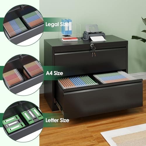 GangMei Metal Lateral File Cabinet, Wide Metal Storage Cabinet, Ins Design Office Cabinet with Drawers, Assembly Required, Black 6