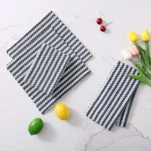 Homaxy 12 Pack Kitchen Dish Cloths, Ultra Soft and Absorbent Dish Towels, Reusable Fast Drying Microfiber Cleaning Cloth, Coral Velvet Wave Design No-lint, 10 x 10 inches, Dark Grey 8