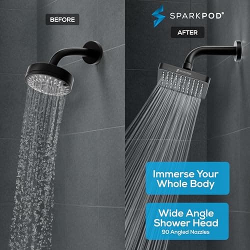 SparkPod Shower Head - High Pressure Rain - Premium Quality Luxury Design - Easy Clean Adjustable Replacement for Your Bathroom Shower Heads (Midnight Black Matte, 6 Inch Square) 2