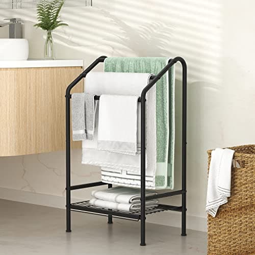 Pickpiff Free-Standing Towel Rack, 3-Tier Blanket Rack Stand with Storage Platform, Free-Standing Metal Towel Holder and Drying Shelf, Washcloths Holder, Bathroom Storage Organizer 6