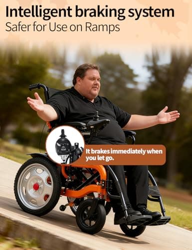 Electric Wheelchair with 20" Extra Wide Seat,20 Miles Long Range Foldable Electric Wheelchair,330 lbs Capacity Electric Wheelchairs for Adults,500W Dual Motor All Terrain Electric Wheelchairs,Orange 7