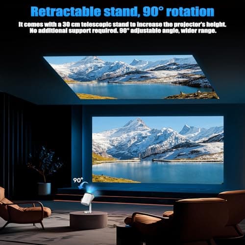 Smart Mini Projector with Android 11.0,2025 Upgraded Portable Projector 1080P 4K Full HD with WiFi 6 and BT5.2,90°Retractable Stand, Auto Keystone Home Projector for Phone/TV Stick/Laptop-Moana 6