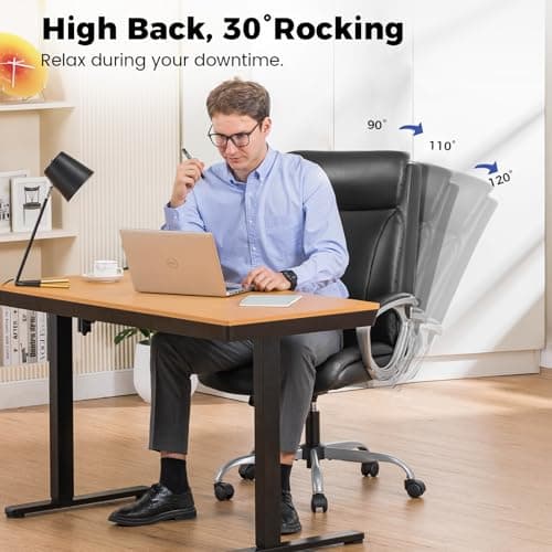 COMHOMA Executive Office Chair, Comfy Desk Chair with Back Support Bonded Leather Computer Gaming Chairs with Wheels and Headrest, Height Adjustable Tilt Swivel Rolling Reclining Seat 6