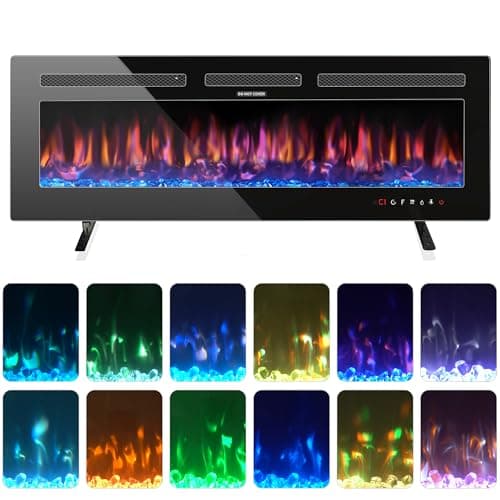 Home4me 36" Electric Fireplace, Wall Mounted and Recessed Fireplace Heater, 750/1500W Freestanding Electric Fireplaces, Adjustable Flame Color, Touch Screen, Timer, Low Noise