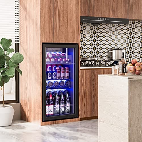 Manastin Beverage Refrigerator Cooler-130 Cans Freestanding Mini Fridge Cooler with Glass Door, Adjustable Shelves & Digital Temperature Display for Soda, Wine or Beer (Black, 3.2 Cu.Ft) 5