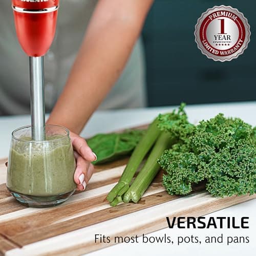 OVENTE Immersion Hand Blender, 300W Corded Electric Handheld Stick Mixer with 2 Mixing Speeds and Stainless Steel Blades for Smoothies, Purees & Baby Food, Red HS560R 7