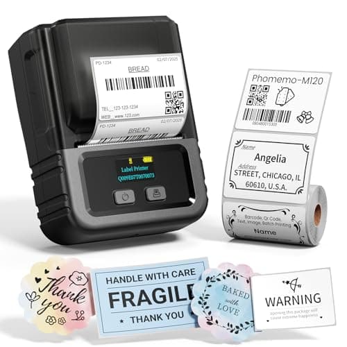 Phomemo M120 Bluetooth Label Maker - Portable Thermal Barcode Printer with App, 2" Wide Labels, Wireless Sticker Printer for Small Business,Home Office,QR Codes,Address Labels - iOS/Android Compatible