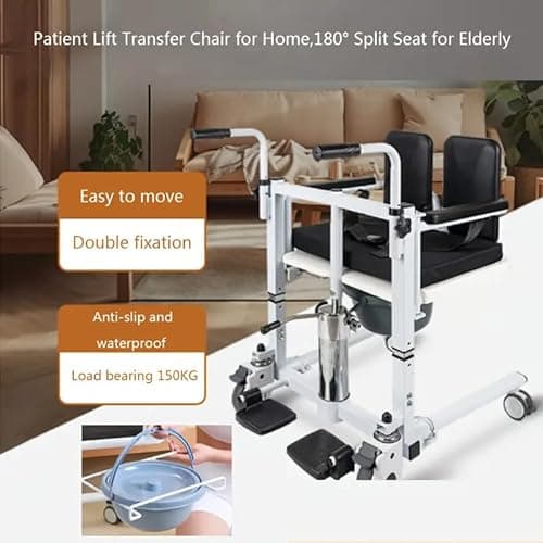 GouwiePuzz Patient Transfer Lift Chair, 4-in-1 Wheelchair with Bedpan, 330 lbs Capacity, Hydraulic Transport Chair for Elderly (Blue) 6