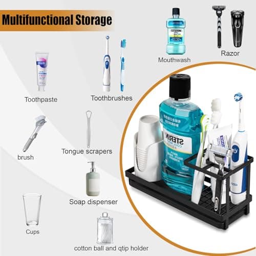 Toothbrush Holders for Bathrooms, Carbon Steel Tooth Brushing Holder Electric Toothbrush and Toothpaste Organizer Bathroom Accessories for Countertop, Shower, Sink - Matte Black 5