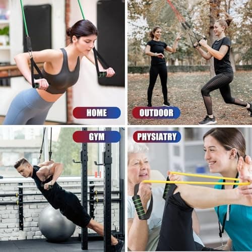 WIKDAY Exercise Resistance Bands with Handles for Working Out, 150/200/250/300 Lbs Multicolor Workout Bands Set with Door Anchor for Physical Therapy, Yoga, Pilates 7