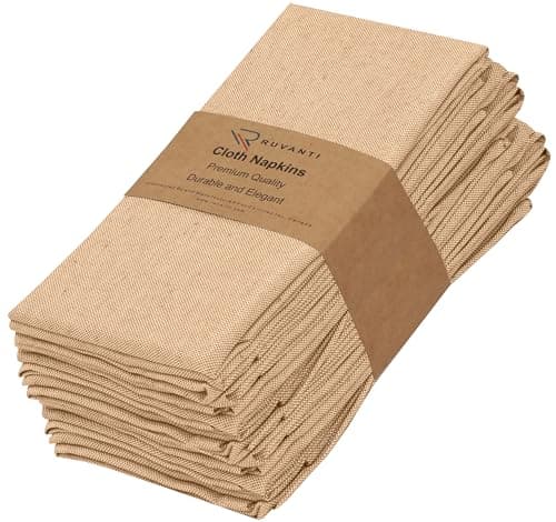 Ruvanti Cloth Napkins Set of 12, 18x18 Reusable Napkins Cloth Washable, Soft & Durable Table Napkin, Poly Cotton Fabric Dinner Napkins for Parties, Christmas, Thanksgiving, Weddings - Honey 9