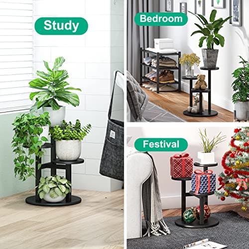 kiplant Black Plant Stand, 3 Tiered Small Plant Stand Indoor, Bamboo Plant Stands for Indoor Plants Multiple, Corner Plant Stand for Window Garden Balcony Living Room Outdoor 5