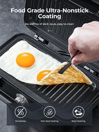 AMEGAT 3 in 1 Sandwich Maker, Waffle Maker with Removables Plates, Panini Press Waffle Iron Set with 5-gear Temperature Control, Non-stick Coating Cool Touch Handle Anti-skid Feet for Breakfast, 1200W 6