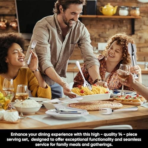 14PCS Serving Utensils - Hostess Serving Utensils Set, Premium Stainless Steel 8.7 inch Serving Utensils, Slotted Spoons, Fork, Tongs, Cake Pie Server for Buffet, Wedding, Dinner (Silver) 7