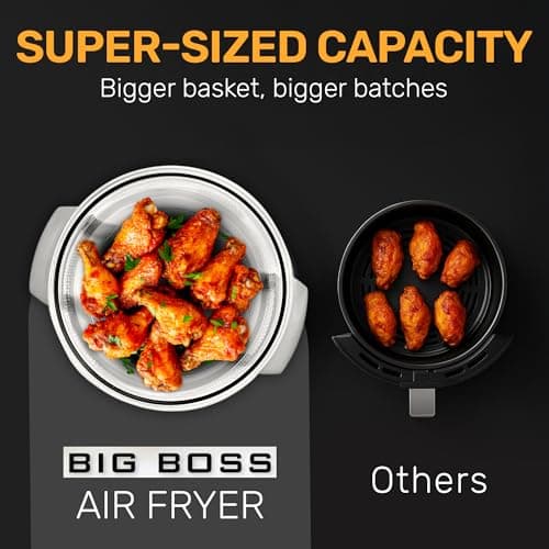 Big Boss Air Fryer Oil Less Air Fryer Super Sized 16 Quart 1300W Large Air Fryer Oven, Infrared Convection Healthy Meal Electric Cooker Operation with Timer, Dishwasher Safe & 50+ Recipe Book-Graphite 5