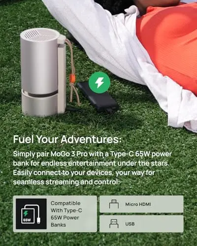 XGIMI MoGo 3 Pro NEW Portable Projector, Google TV with Licensed Netflix, Build-in Adjustable Stand, Mini Projector Supports Power Banks, 450 ISO Lumens, ISA 2.0, 2 x 5W Harman Kardon 6