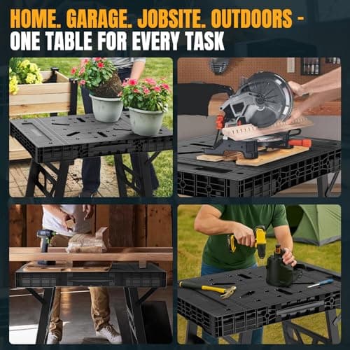 Express Folding Worktable, Easy Setup Portable Folding Workbench, 34" W x 24" D Lightweight Versatile Worktable with 1650 Lbs Load Capacity Work Benches for DIY Home Improvements Professional Worksite 7