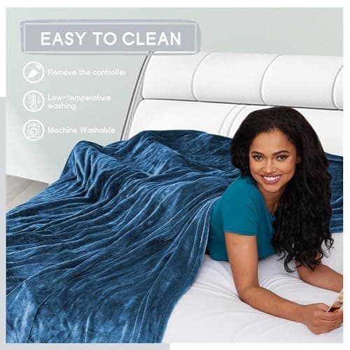 Minervada Heated Blanket Electric Blanket Twin Size 62''x84'', 5 Heating Levels 10 Hrs Auto Shut Off Soft Warmer Flannel Blanket ETL Certification - Blue 7