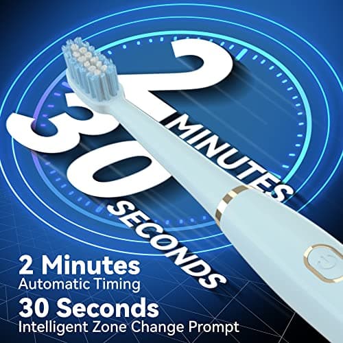 7AM2M Sonic Electric Toothbrush for Adults and Kids- High Power Rechargeable Toothbrushes with 8 Brush Heads,5 Adjustable Modes, Built-in 2-Minute Smart Timer,4 Hours Fast Charge for 30Days (Blue) 4