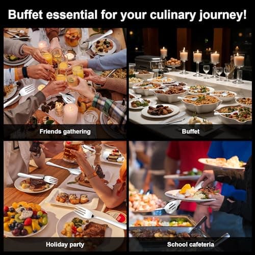 14PCS Serving Utensils - Hostess Serving Utensils Set, Premium Stainless Steel 8.7 inch Serving Utensils, Slotted Spoons, Fork, Tongs, Cake Pie Server for Buffet, Wedding, Dinner (Silver) 6